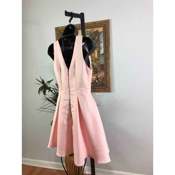 Hot & Delicious Skater Dress Womens S Pink Plunging V Neck Pleated Expo Back Zip - Picture 4 of 8